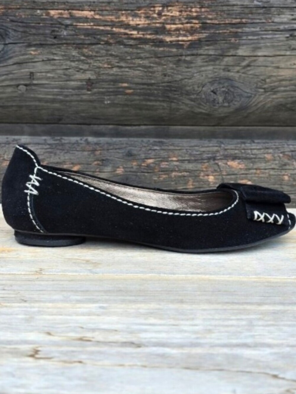 Clarks Artisan Y2K Boho Minimalist Suede Bow Peep Toe Comfort Ballet Flats 7M
